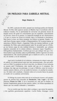 Un prólogo para Gabriela Mistral  [artículo] Hugo Montes B.
