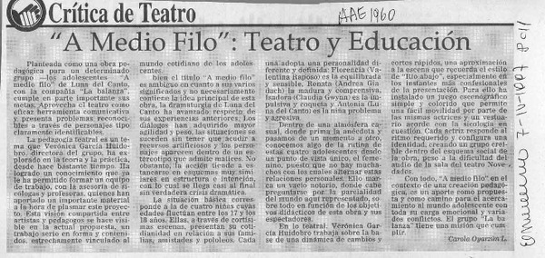 "A medio filo", teatro y educación  [artículo] Carola Oyarzún L.