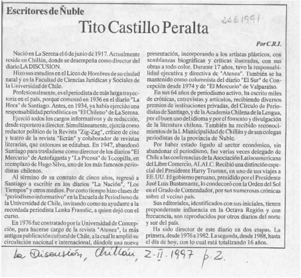 Tito Castillo Peralta  [artículo] C. R. I.