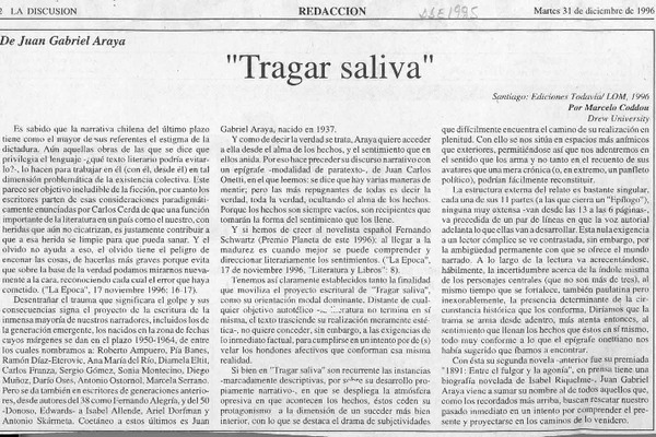 "Tragar saliva"  [artículo] Marcelo Coddou.