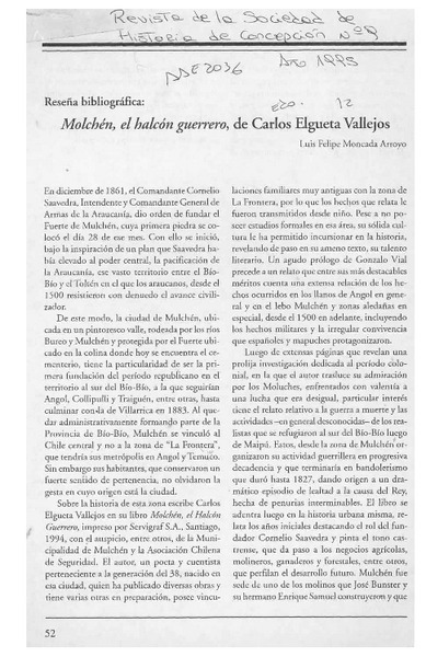 Molchén, el halcón guerrero, de Carlos Elgueta Vallejos  [artículo] Luis Felipe Moncada Arroyo.