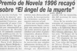 Premio de novela 1996 recayó sobre "El ángel de la muerte"  [artículo].