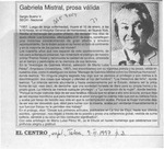 Gabriela Mistral, prosa válida  [artículo] Sergio Bueno V.