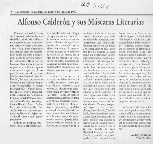 Alfonso Calderón y sus máscaras literarias  [artículo] Wellignton Rojas Valdebenito.
