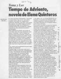 Tiempo de adviento, novela de Elena Quinteros  [artículo] Juan Antonio Massone.