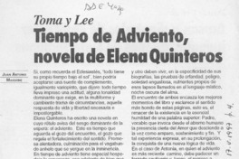 Tiempo de adviento, novela de Elena Quinteros  [artículo] Juan Antonio Massone.