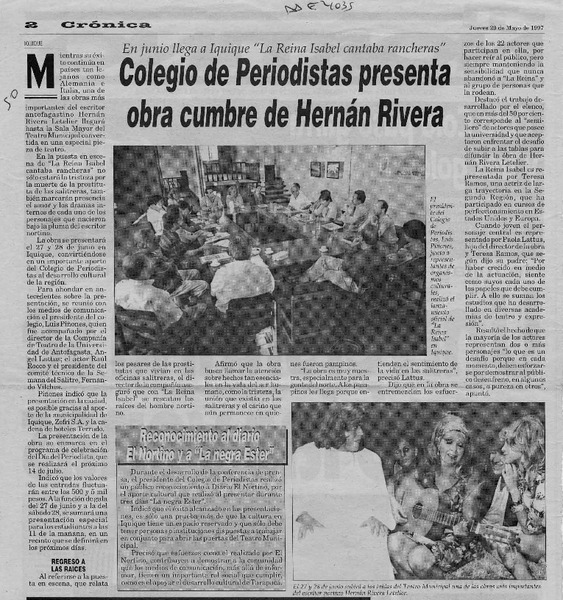 Colegio de periodistas presenta obra cumbre de Hernán Rivera