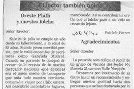 Oreste Plath y nuestro folclor  [artículo] Patricio Farren.