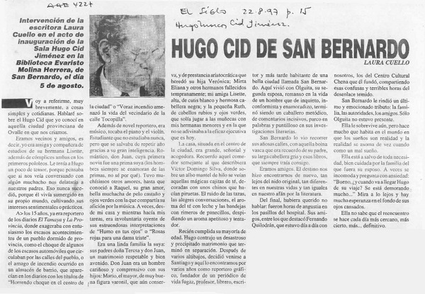Hugo Cid de San bernardo  [artículo] Laura Cuello.