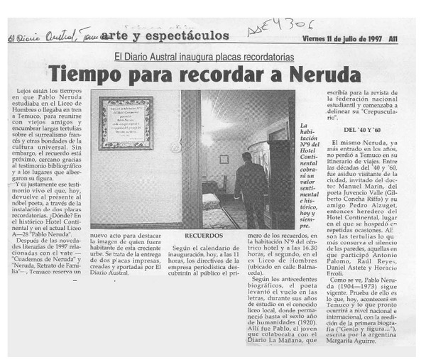 Tiempo para recordar a Neruda  [artículo].