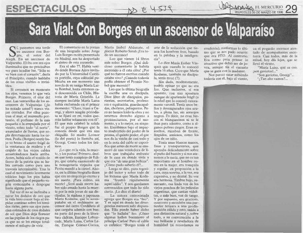 Sara Vial, con Borges es un ascensor de Valparaíso  [artículo].