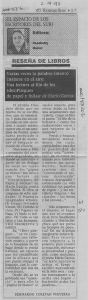 Reseña de libros  [artículo] Bernardo Colipán Figueira.