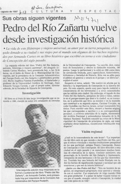 Pedro del Río Zañartu vuelve desde investigación histórica  [artículo].
