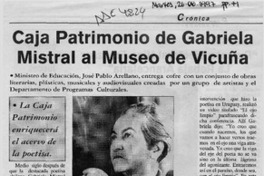 Caja patrimonial de Gabriela Mistral al museo de Vicuña  [artículo].