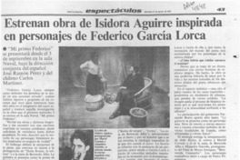 Estrnan obra de Isidora Aguirre inspirada en personajes de Federico García Lorca  [artículo] J. I. V.