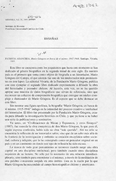 Mario Góngora en busca de sí mismo 1915-1946  [artículo] Joaquín Fermandois.