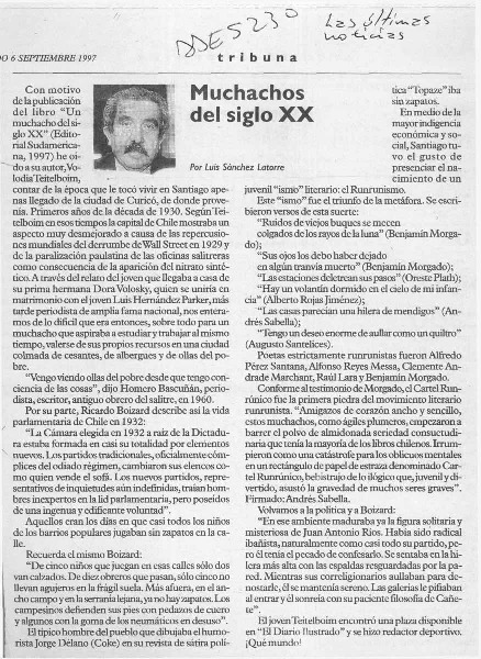 Muchachos del siglo XX  [artículo] Luis Sánchez Latorre.