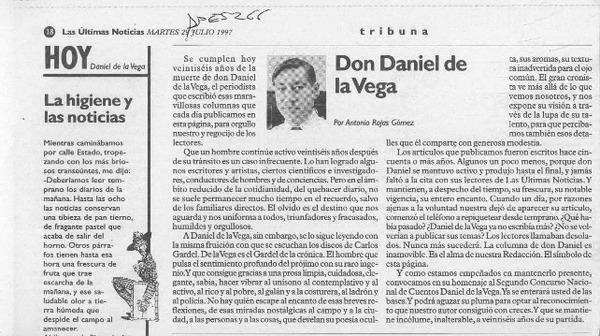 Don Daniel de la Vega  [artículo] Antonio Rojas Gómez.