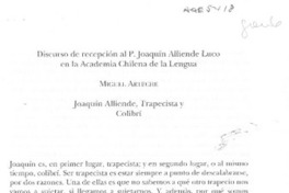 Discurso de recepción al P. Joaquín Alliende Luco en la Academia Chilena de la Lengua