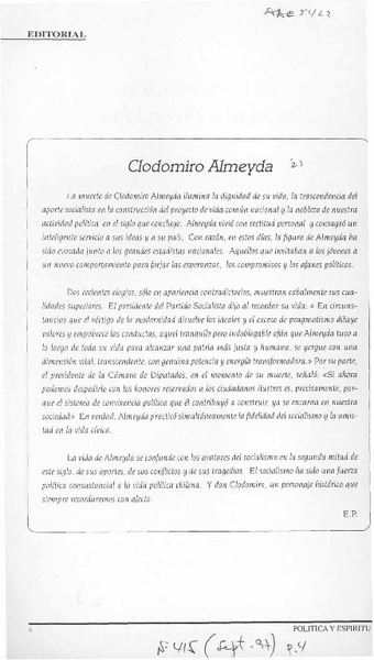 Clodomiro Almeyda  [artículo] E. P.