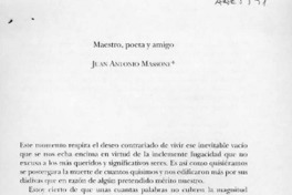 Maestro, poeta y amigo  [artículo] Juan Antonio Massone.
