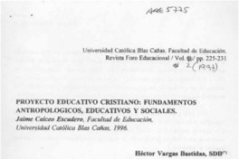 Proyecto educativo cristiano  [artículo] Héctor Vargas Bastidas.