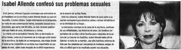 Isabel Allende confesó sus problemas sexuales