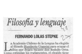 Filosofía y lenguaje  [artículo] Fernando Lolas Stepke.