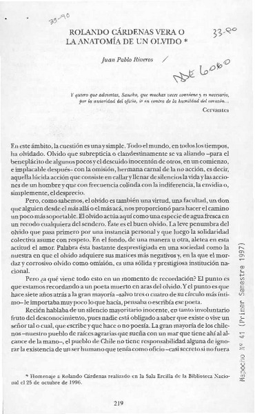 Rolando Cárdenas Vera o la anatomía de un olvido  [artículo] Juan Pablo Riveros.