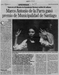 Marco Antonio de la Parra ganó premio de Municipalidad de Santiago  [artículo].