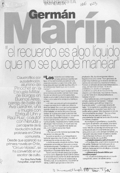 Germán Marín "El recuerdo es algo líquido que no se puede manejar"  [artículo] Silvia Peña Pinilla.