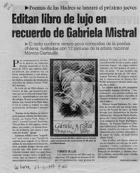 Editan libro de lujo en recuerdo de Gabriela Mistral  [artículo] Leopoldo Pulgar I.