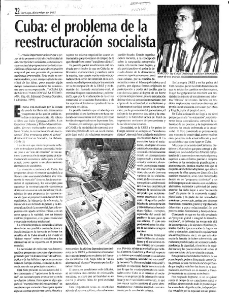Cuba, el problema de la reestructuración socialista  [artículo] Narciso Isa Conde.
