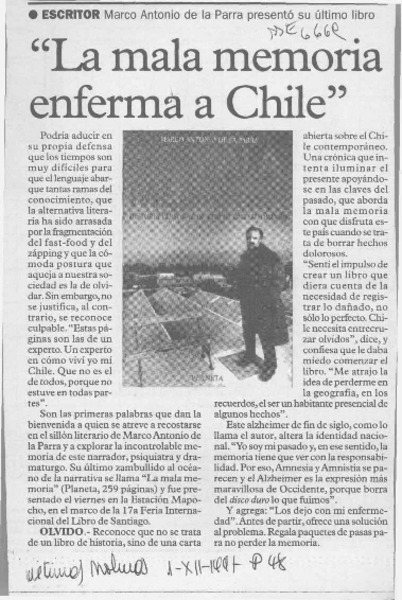 "La Mala memoria enferma a Chile"  [artículo].