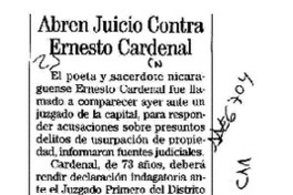 Abren juicio contra Ernesto Cardenal