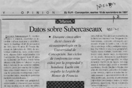 Datos sobre Subercaseaux  [artículo] Ramiro Ramírez Rodríguez.