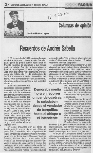 Recuerdos de Andrés Sabella