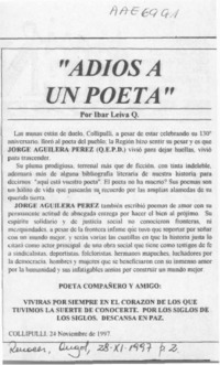 "Adiós a un poeta"  [artículo] Ibar Leiva Q.