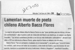 Lamentan muerte de poeta chileno Alberto Baeza Flores  [artículo].
