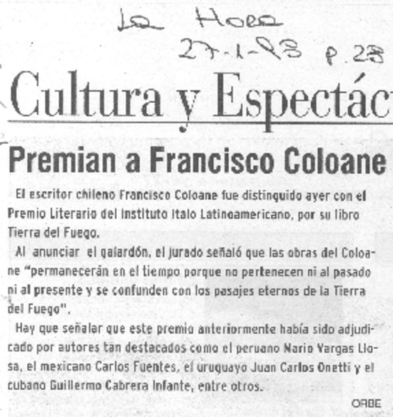 Premian a Francisco Coloane