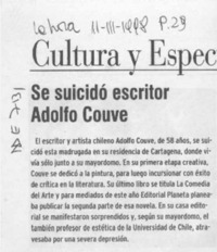 Se suicidó escritor Adolfo Couve  [artículo].