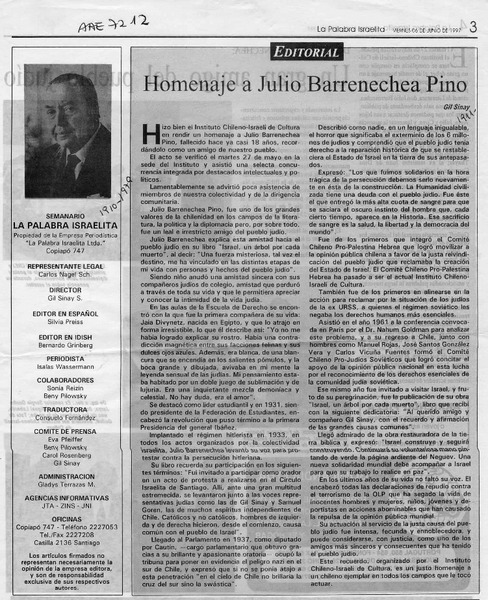 Homenaje a Julio Barrenechea Pino  [artículo] Gil Sinay.