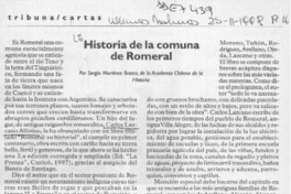 Historia de la comuna de Romeral  [artículo] Sergio Martínez Baeza.