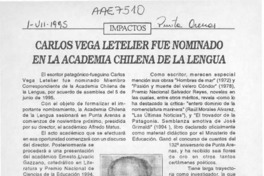 Carlos Vega Letelier fue nominado en la Academia Chilena de la Lengua  [artículo].