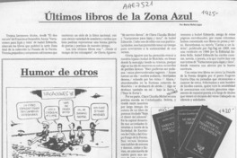 Ultimos libros de la Zona Azul  [artículo] Marino Muñoz Lagos.