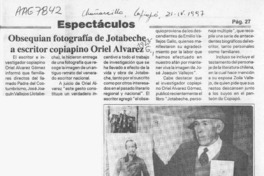 Obsequian fotografía de Jotabeche a escritor copiapino Oriel Alvarez  [artículo].