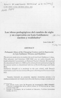 Las ideas pedagógicas del cambio de siglo y su expresión en Luis Galdames, sueños y realidades  [artículo] Luis Celis M.