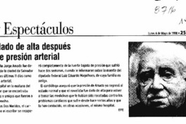 Jorge Amado dado de alta después de una crisis de presión arterial  [artículo].
