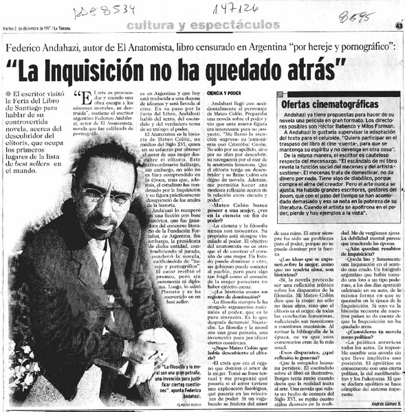 "La inquisición no ha quedado atrás"  [artículo] Andrés Gómez B.