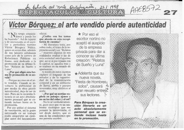 Víctor Bórquez, el arte vendido pierde autenticidad  [artículo].